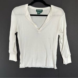 LAUREN Ralph Lauren ribbed 3/4 sleeve Henley knit tshirt in ivory
